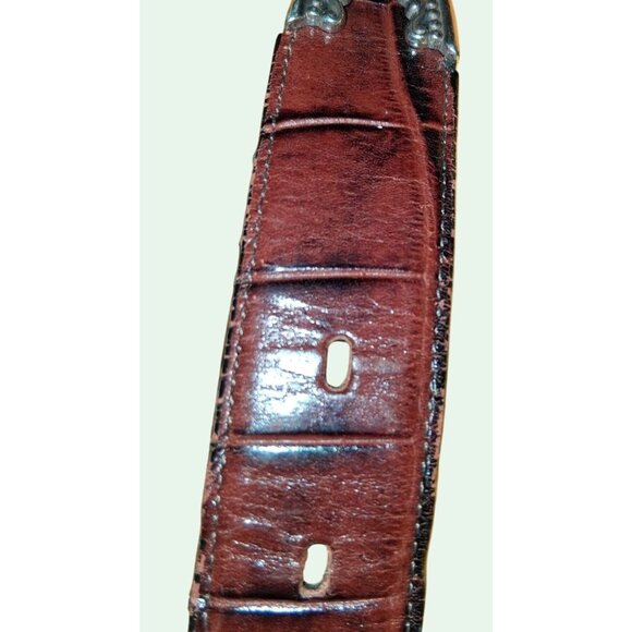 Brown Croc Embossed Belt With Ornate Silver Buckle & Tips XLarge - Picture 9 of 11